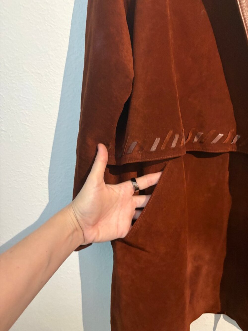 Vintage Lillie Rubin Genuine Leather Suede Cape Coat Brown S - Picture 6 of 9